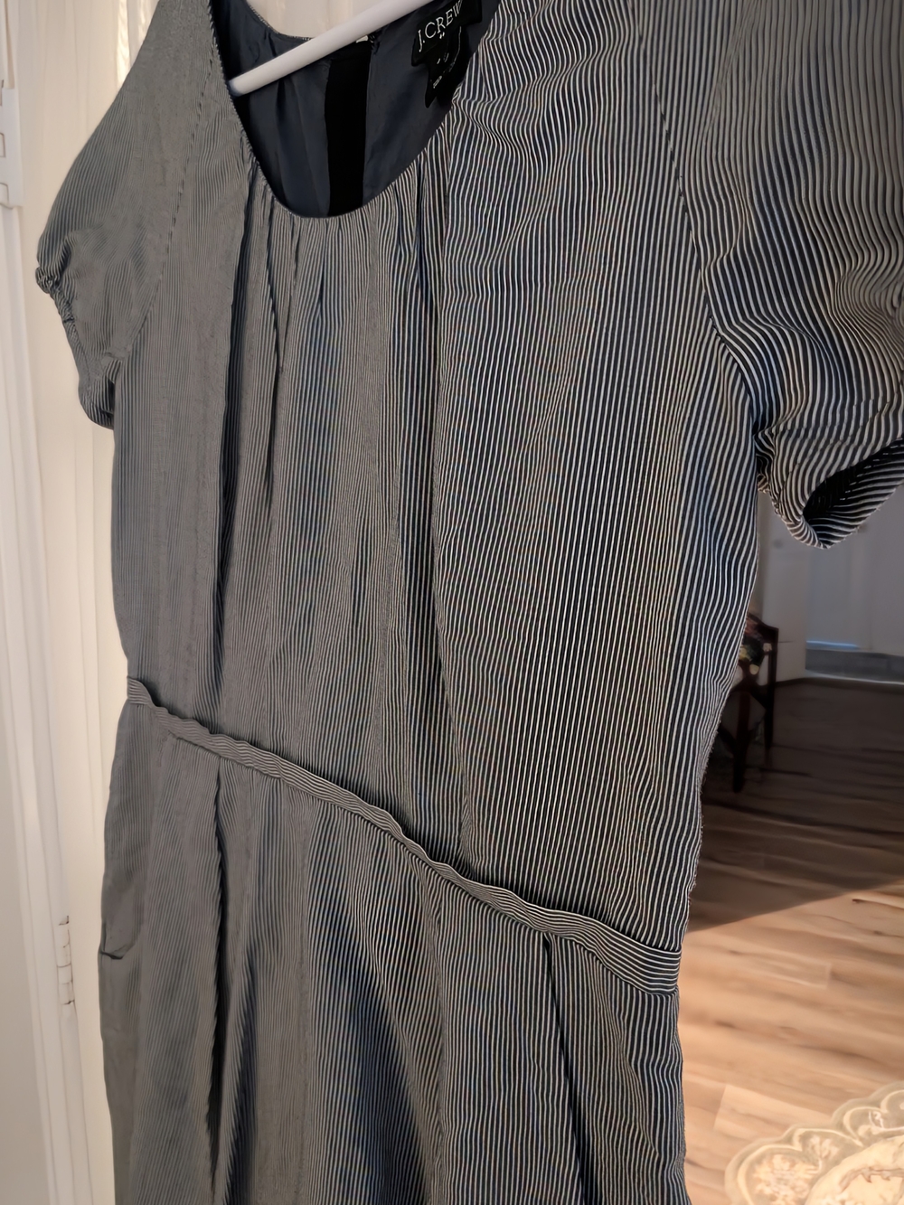 Ladies J. Crew Gray/White Pinstripe Mini Dress Size 4, Like New!